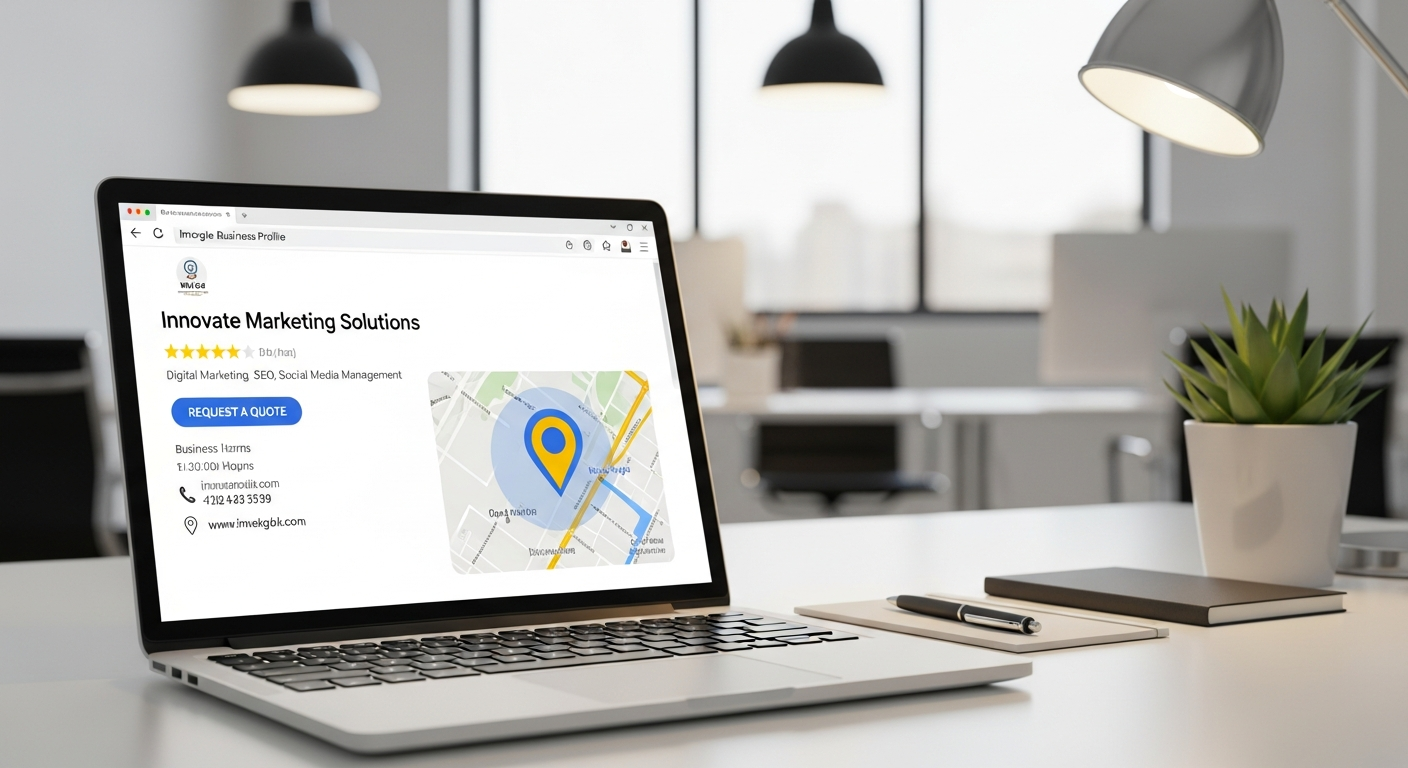 Google Business Profile listing displayed on a laptop screen
