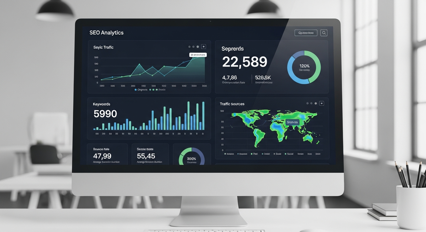 Analytics dashboard showing SEO performance metrics